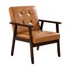 Accent Chair, Mid Century Modern Armchair with Solid Wood Frame and Non-Slip Legs, Upholstered Leisure Chair with PU Leather and Soft Cushion