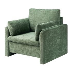 VEVOR Green Accent Chair, Modern Upholstered Accent Chair with Armrests, Cloth Arm Chairs with Thick Cushion and Arched Backrest