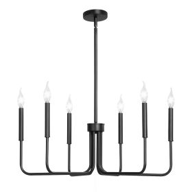 6-Light Chandelier, Black Farmhouse Chandelier, Adjustable Height, Dining Room Hanging Light Fixture for Ceilings, Modern Chandelier for Bedroom