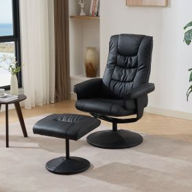 015-Reclining Chair with Ottoman, 360° Swivel PU Leather Recliners with 5 Massage Mode, Adjustable Backrest for Home or Office, Black