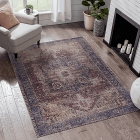 MAVAL Burgundy Washable Rug 6x9 Area Rug (Burgundy, 6' x 9')