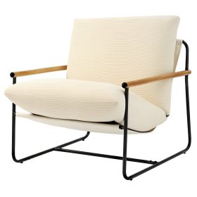 VEVOR Accent Chair, Metal Framed Chair with Wooden Armrests, Modern Cozy Upholstered Armchair, with Soft Foam Cushioning, Detachable Cushion