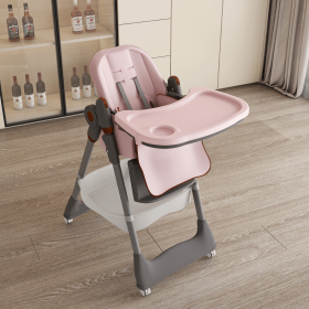 Adjustable Baby High Chair 0-6 Years – Portable Infant Feeding Seat with Safety Belt, Silent Lockable Wheels & Easy-Clean Design for Home, Dining