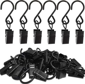 Stainless Steel S Hooks Curtain Clips, 50 Pack Hanging Party Lights Clips Hangers Gutter Photo, Art Craft Display, 2.4 Inch Long, Black