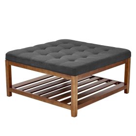 VEVOR Large Square Ottoman Coffee Table, 34.5 Inch Tufted Coffee Table with Solid Wood Shelf Storage
