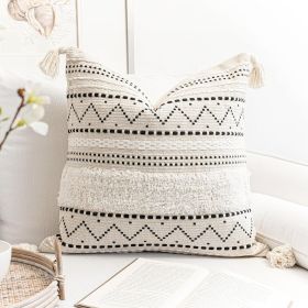 BlissBlush Decorative Throw Pillow Cover 20x20 Square Boho Black Neutral White Accent Pillowcase Tassels Farmhouse Cushion for Couch Sofa Bedroom