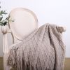 SOGA Coffee Diamond Pattern Knitted Throw Blanket with Tassels – Warm, Cozy Woven Cover for Bed, Sofa, Couch, or Home Décor