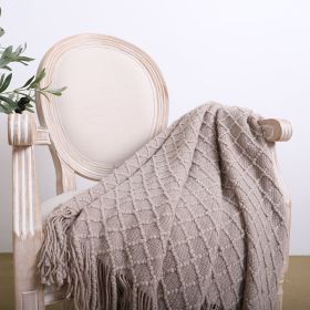 SOGA Coffee Diamond Pattern Knitted Throw Blanket with Tassels – Warm, Cozy Woven Cover for Bed, Sofa, Couch, or Home Décor