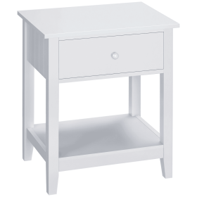 End Table, 2-tier Side Table with Drawer and Storage Shelf, Modern Side Table for Living Room, White