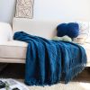 SOGA Royal Blue Diamond Pattern Knitted Throw Blanket with Tassels – Soft and Cozy Decorative Blanket for Bed, Sofa, Living Room, or Couch