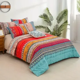 3pcs Duvet Cover Set Queen Duvet Coverx1 Pillowcasex2 Extremely Diverse Styles (Option: Boho Red)
