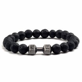 Natural Volcanic Stone Beads Bracelets Black Lava Men Women Bracelet Aromatherapy Essential Oil Diffuser Bangle (Purity: 19cm, Color: Volcanic Rock Gun Black)