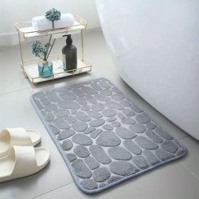1pc Non-Slip Memory Foam Bath Rug with Cobblestone Embossment - Rapid Water Absorbent and Washable - Soft and Comfortable Carpet for Shower Room (Color: Gray)