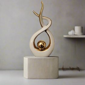 Ember Echoes – Modern Ceramic Home Decor Sculpture Accent (Color: WHT-GOLD-TALL)