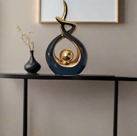 Ember Echoes – Modern Ceramic Home Decor Sculpture Accent (Color: NBLUE-GOLD-WIDE)