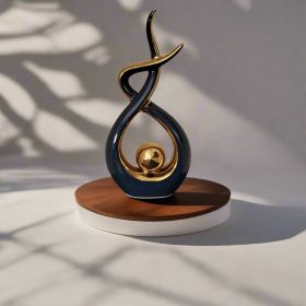 Ember Echoes – Modern Ceramic Home Decor Sculpture Accent (Color: NBLUE-GOLD-TALL)