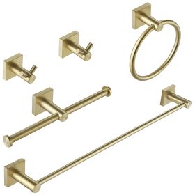 5-Piece Bath Hardware Set with Towel Bar Towel Ring Towel Hook Toilet Paper Holder in Brushed Nickel (Color: Brushed Gold)