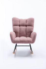 Rocking Chair, Soft Teddy Velvet Fabric Rocking Chair for Nursery (Color: pink)