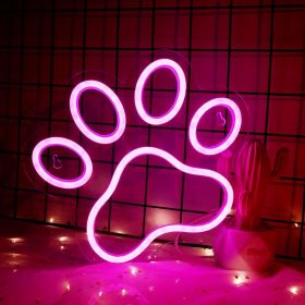 1Pc Dog Paw Print Neon Sign,LED Paw Print Neon Signs for Wall Decoration, USB Powered Dog Neon Lights with Dimmer Switch for Children's Bedroom (Color: pink)