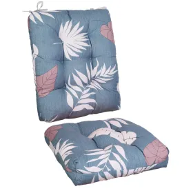 2Pcs/Set 1Pc Back Cushion And 1Pc Seat Cushion Rocking Chair Cushion Upper And Lower Back And Seat Sets (Option: BlueGreyLeaf-UpgradedVersion)